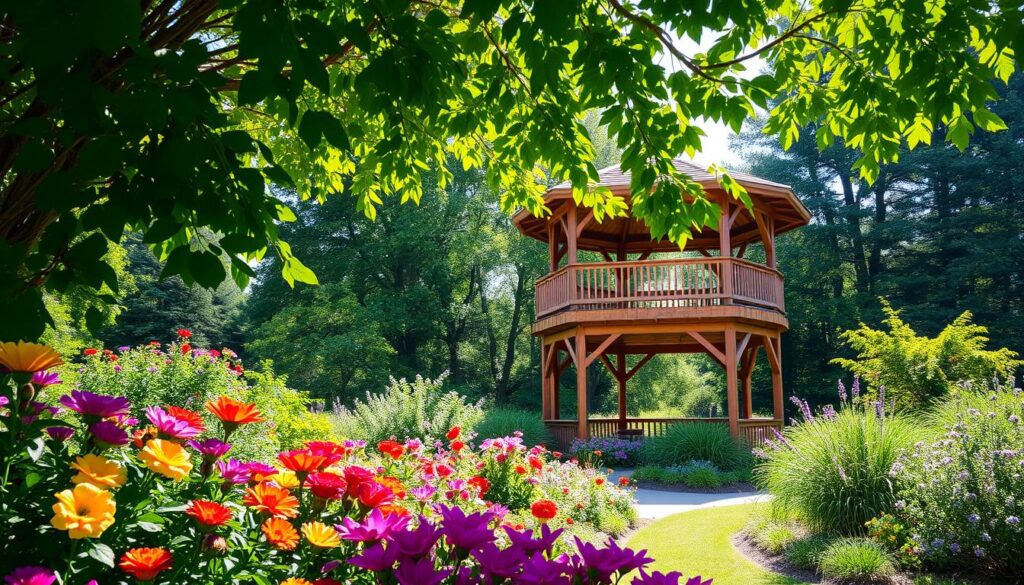 2-stöckige Holzlauben im Garten