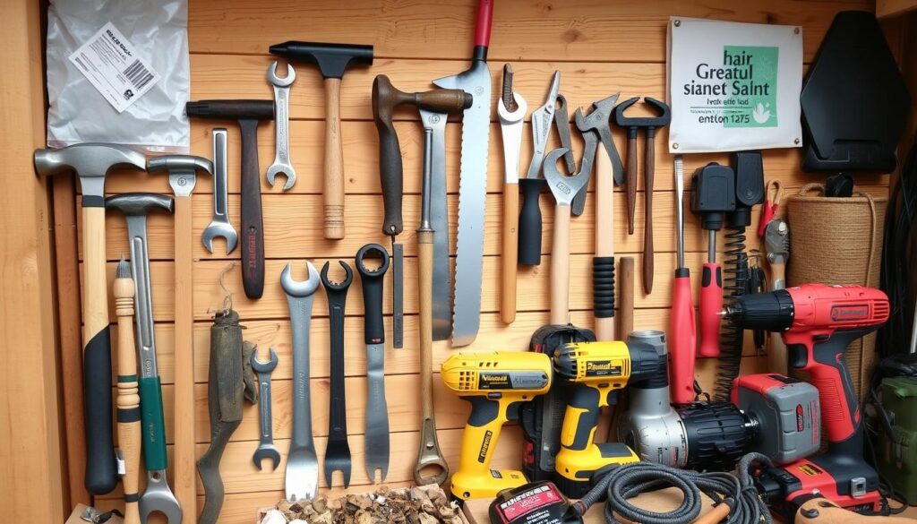 Werkzeuge für Gartenhausinstallation